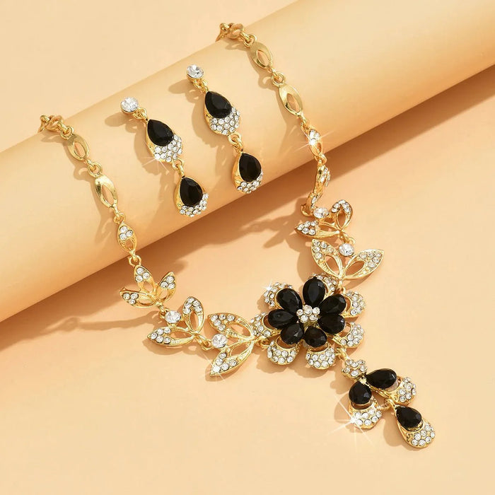 Zinnia Floral Diamond Necklace and Earring Set