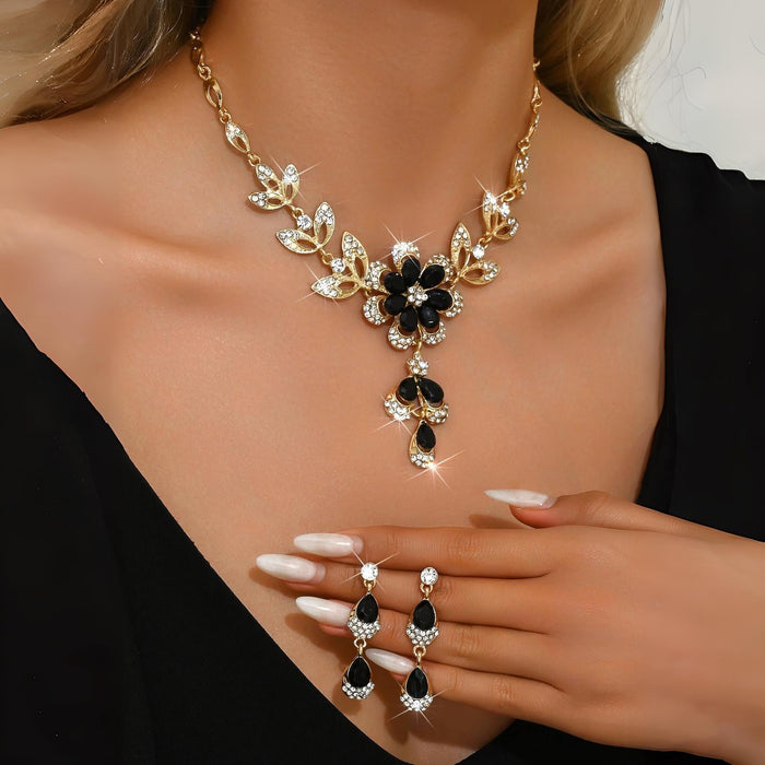 Zinnia Floral Diamond Necklace and Earring Set
