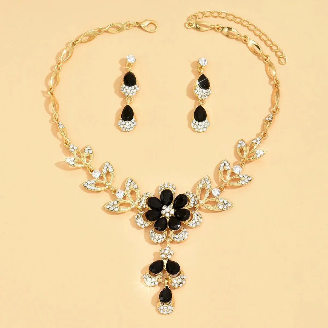 Zinnia Floral Diamond Necklace and Earring Set