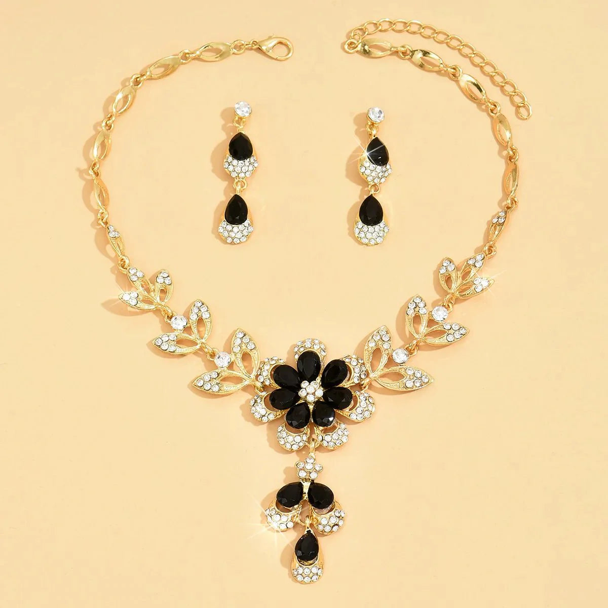 Zinnia Floral Diamond Necklace and Earring Set