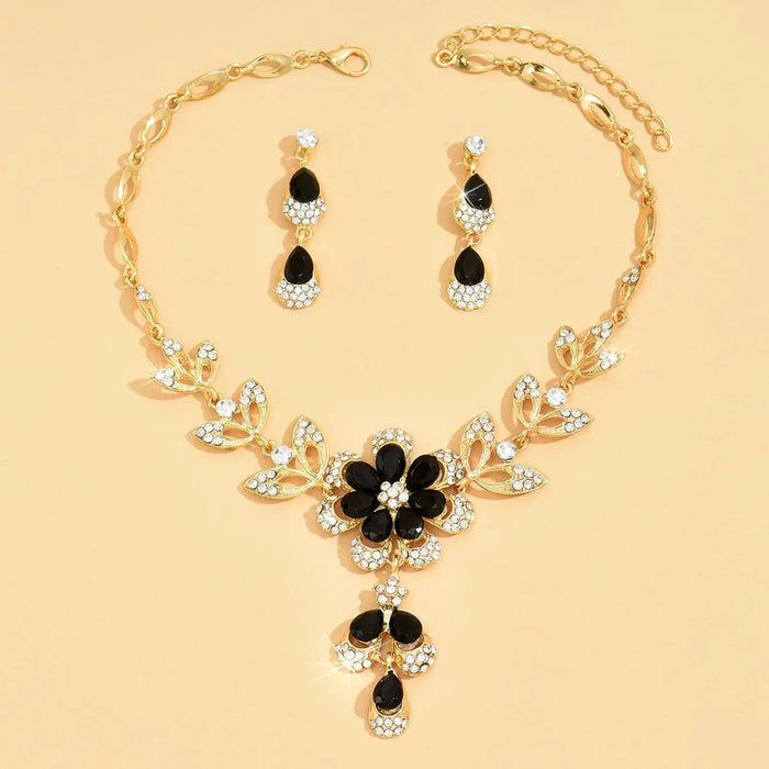 Zinnia Floral Diamond Necklace and Earring Set