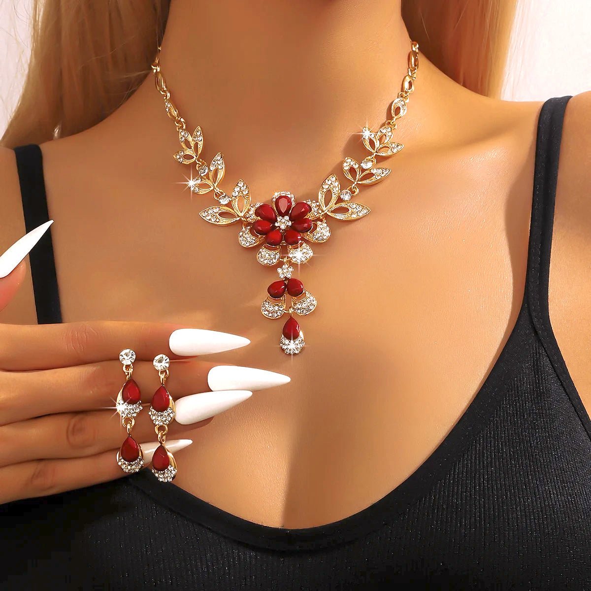 Zinnia Floral Diamond Necklace and Earring Set