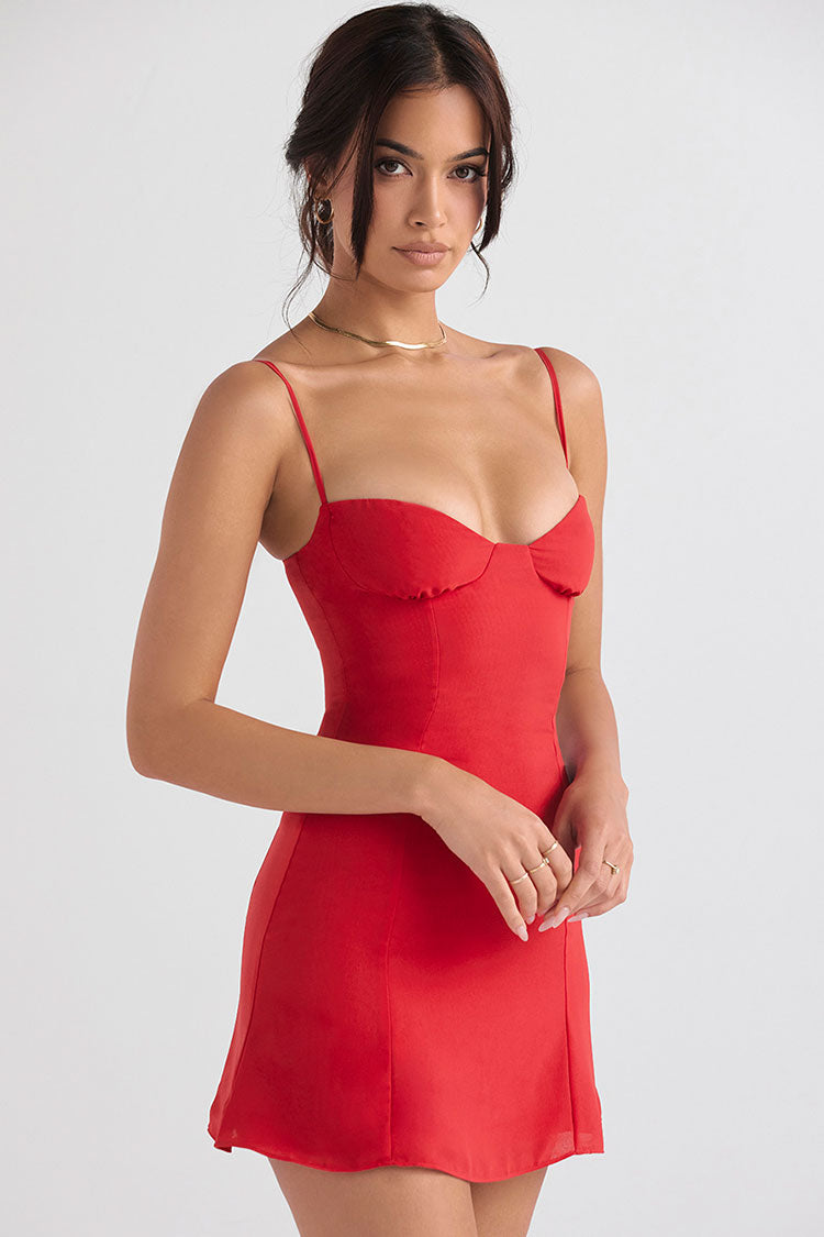 Aveline | Radiant Solid Sweetheart Red Summer Jersey Mini Sundress-Mini Dresses-Urban Devyne-Urban Devyne