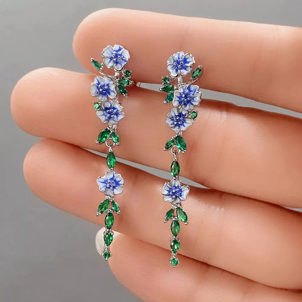 Rosalie Blue Floral Dangling Earrings
