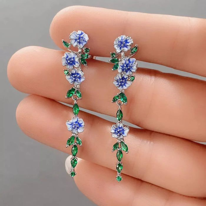 Rosalie Blue Floral Dangling Earrings