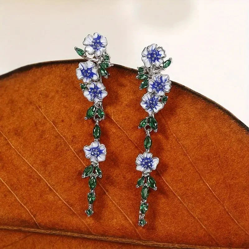 Rosalie Blue Floral Dangling Earrings
