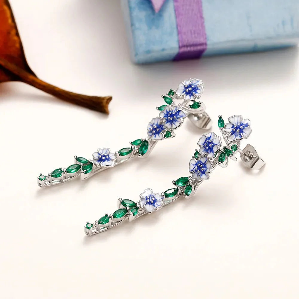 Rosalie Blue Floral Dangling Earrings
