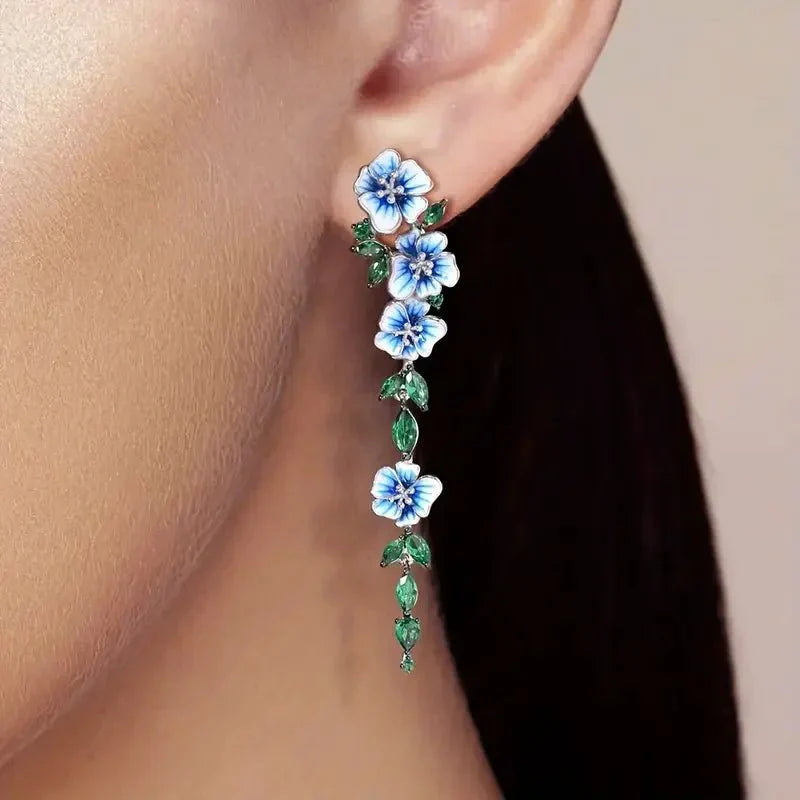 Rosalie Blue Floral Dangling Earrings