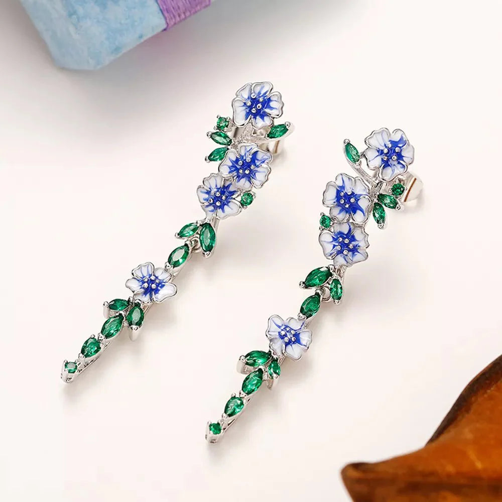 Rosalie Blue Floral Dangling Earrings