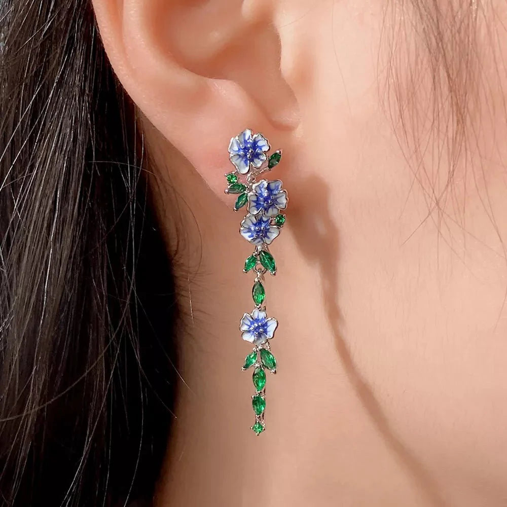 Rosalie Blue Floral Dangling Earrings