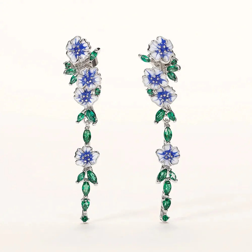 Rosalie Blue Floral Dangling Earrings