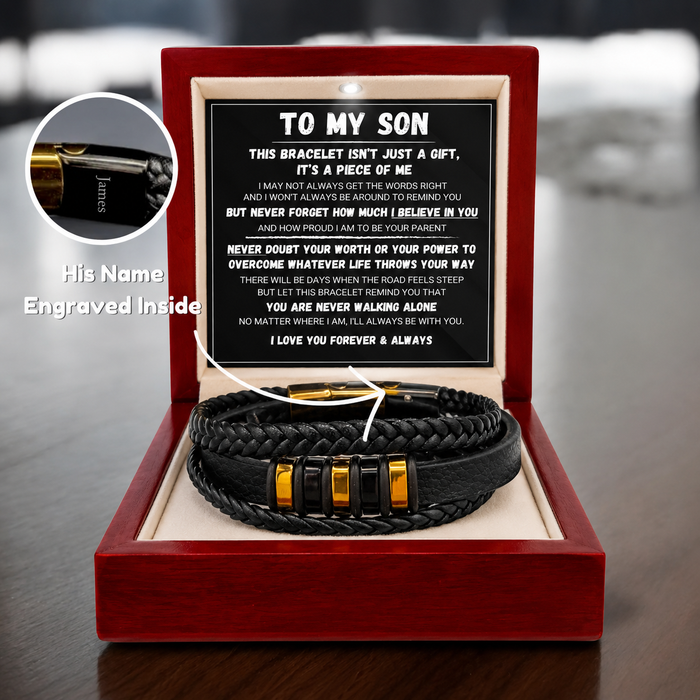To My Son - Never Alone - Braided Bracelet Gift Set