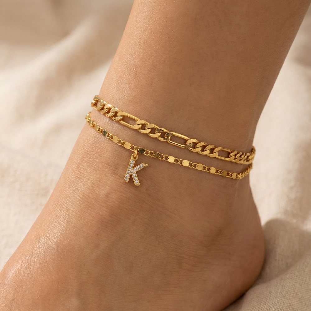 Molly Letter Initial 14k Diamond Anklet