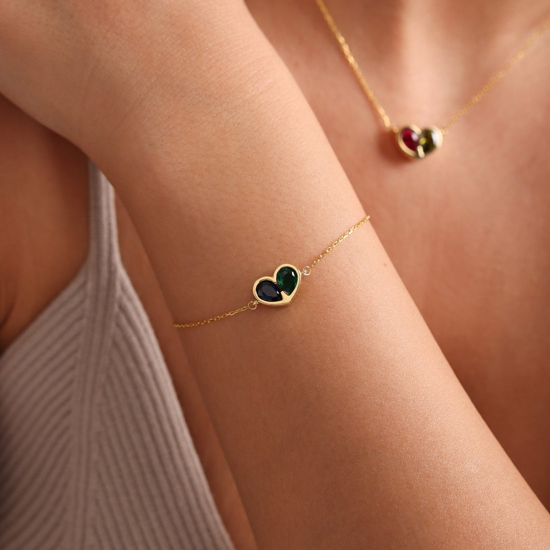 Jolie Personalized Birthstone Heart Necklace & Bracelet
