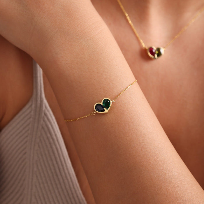 Jolie Personalized Birthstone Heart Necklace & Bracelet