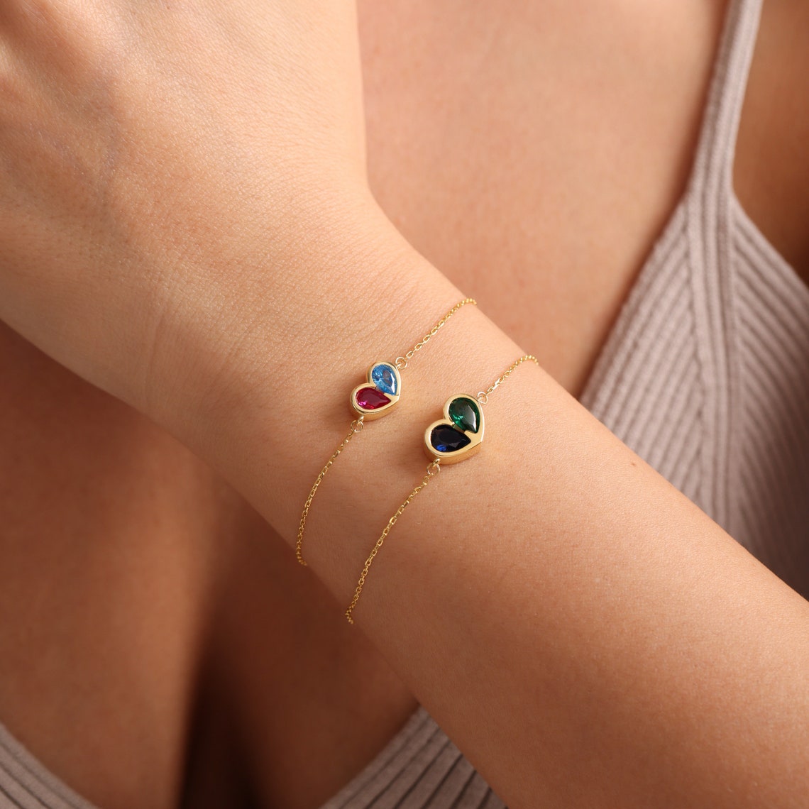 Jolie Personalized Birthstone Heart Necklace & Bracelet