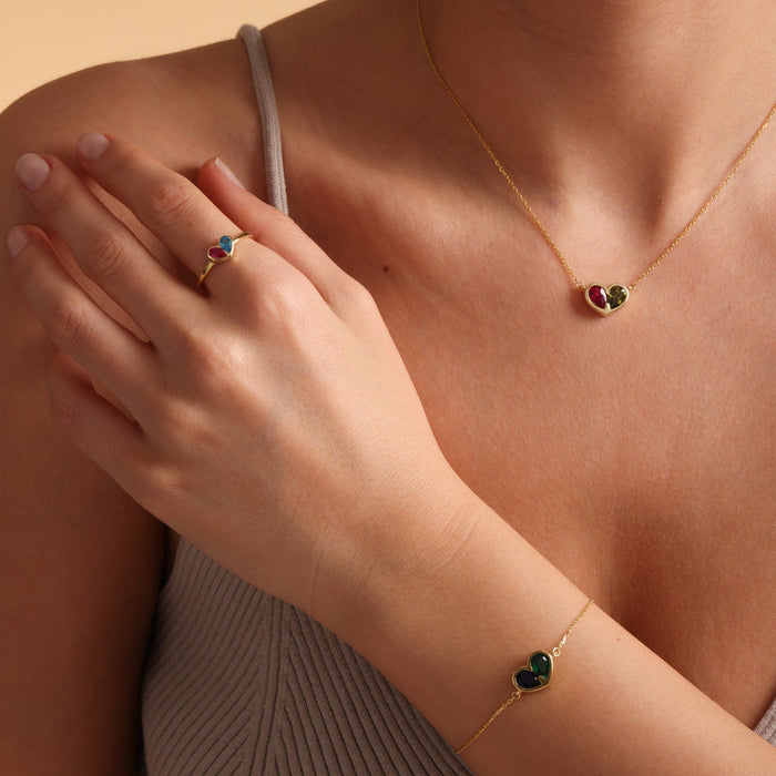 Jolie Personalized Birthstone Heart Necklace & Bracelet