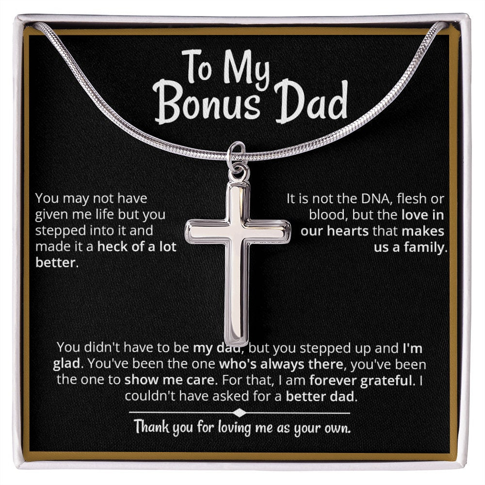 Heart warming  - "Bonus Dad" Cross Necklace