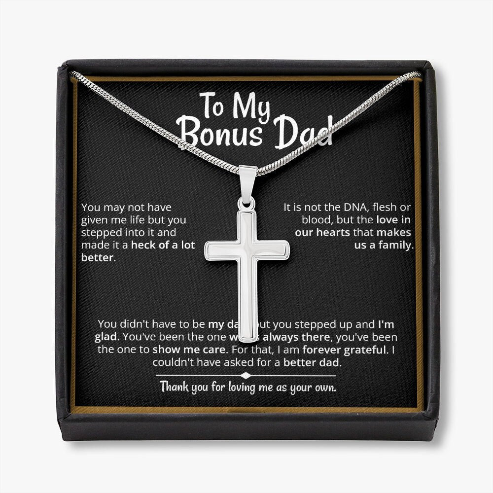 Heart warming  - "Bonus Dad" Cross Necklace