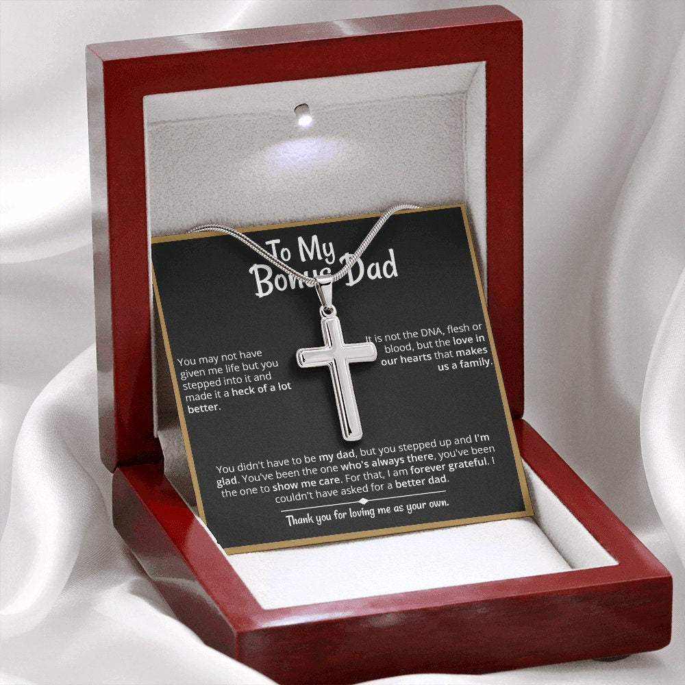 Heart warming  - "Bonus Dad" Cross Necklace