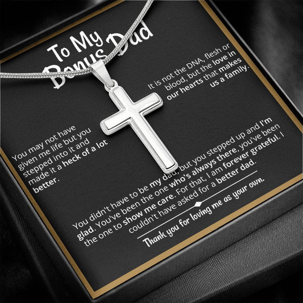 Heart warming  - "Bonus Dad" Cross Necklace