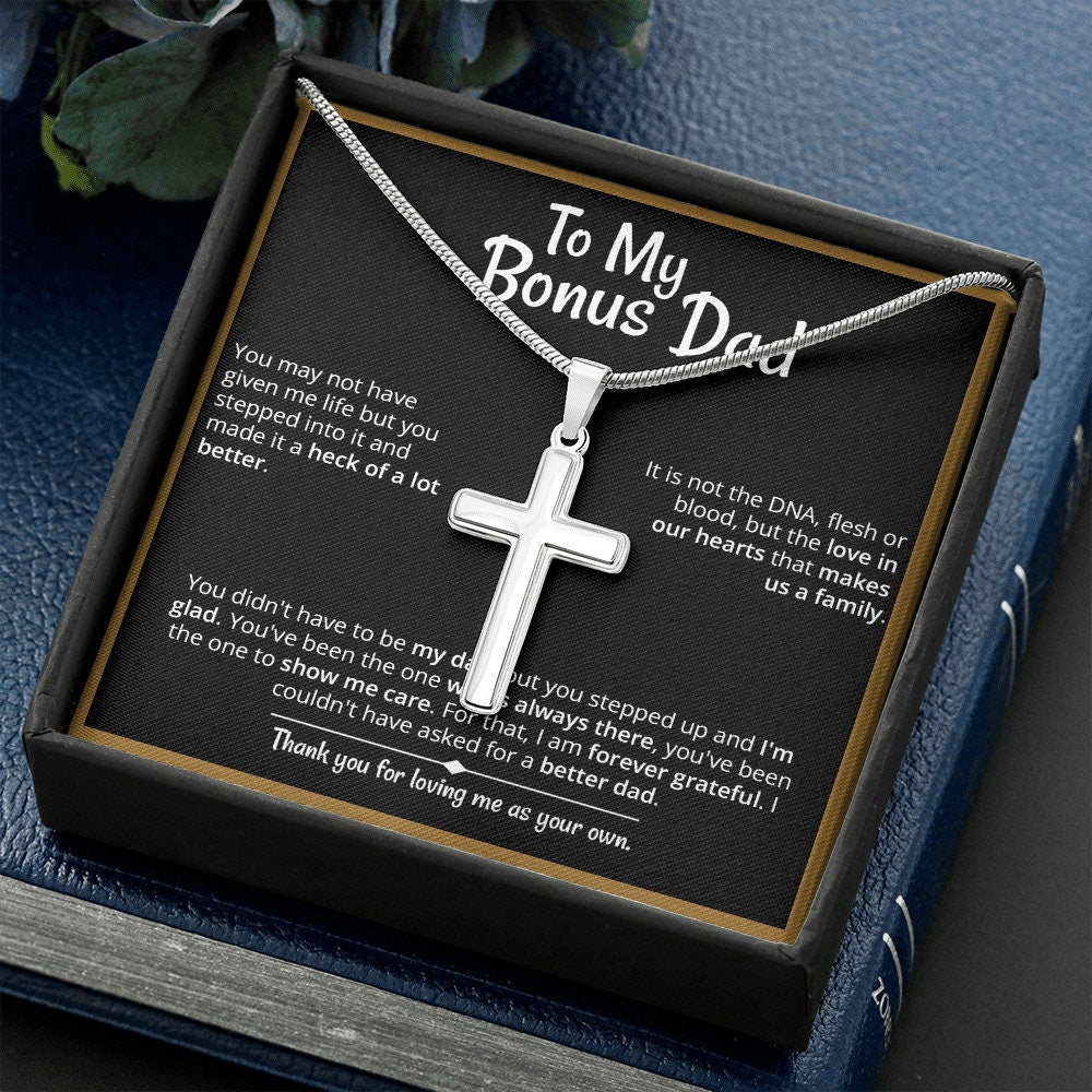 Heart warming  - "Bonus Dad" Cross Necklace