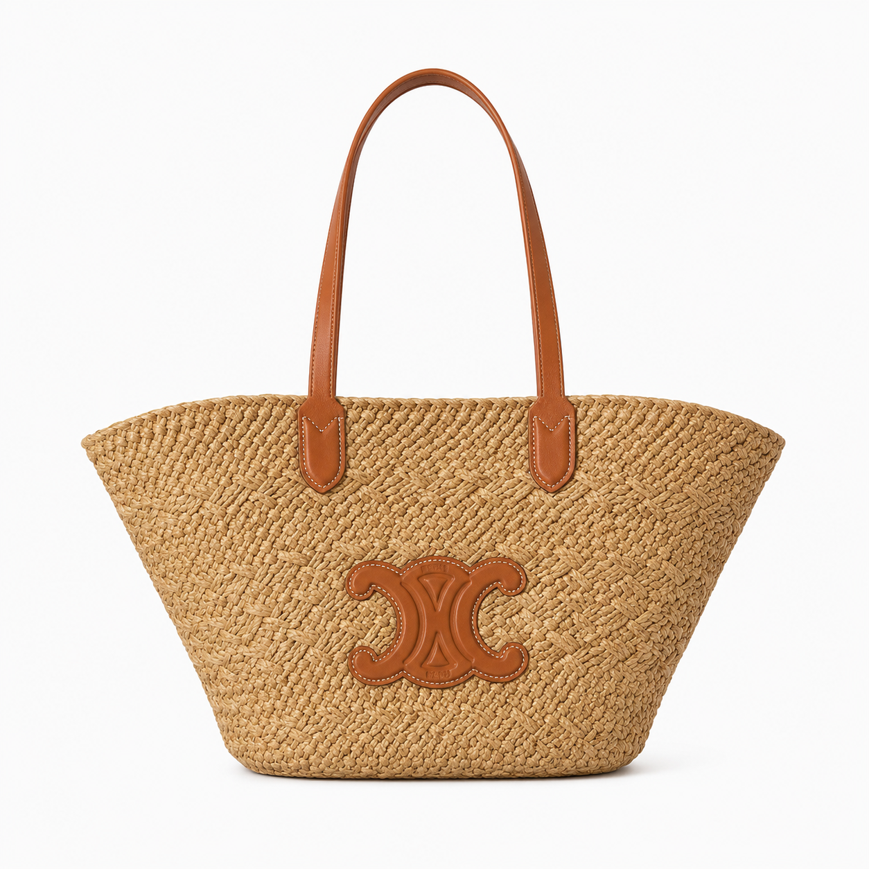 Selira | Straw Woven Tote Bag with Leather Handles and Emblem