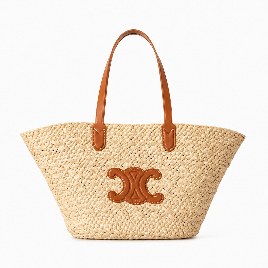 Selira | Straw Woven Tote Bag with Leather Handles and Emblem