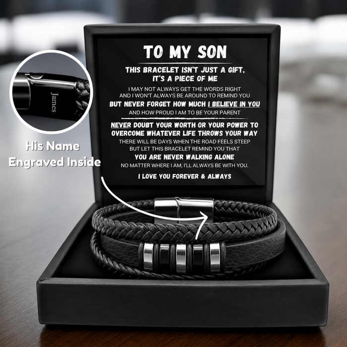 To My Son - Never Alone - Braided Bracelet Gift Set