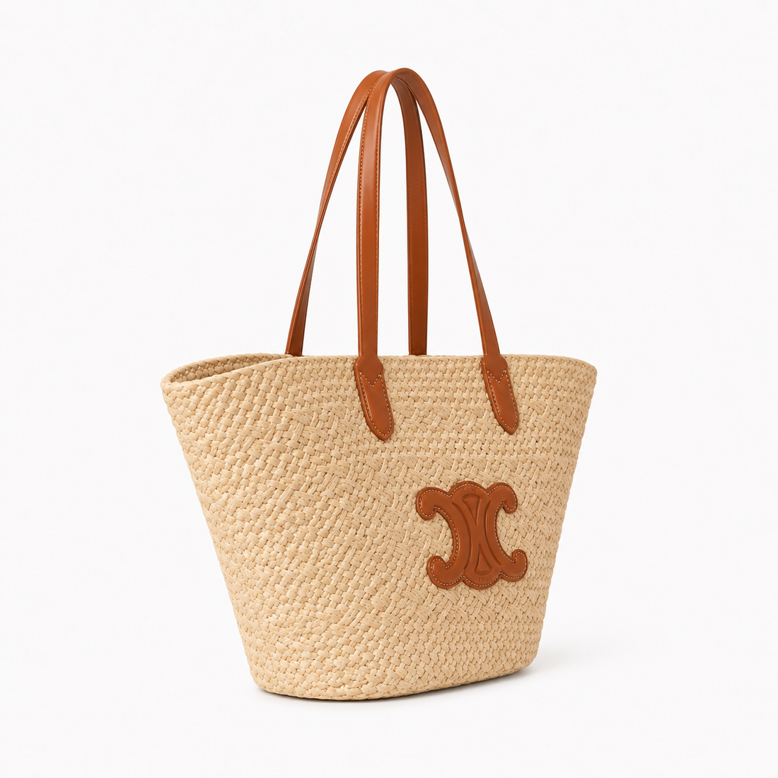 Selira | Straw Woven Tote Bag with Leather Handles and Emblem