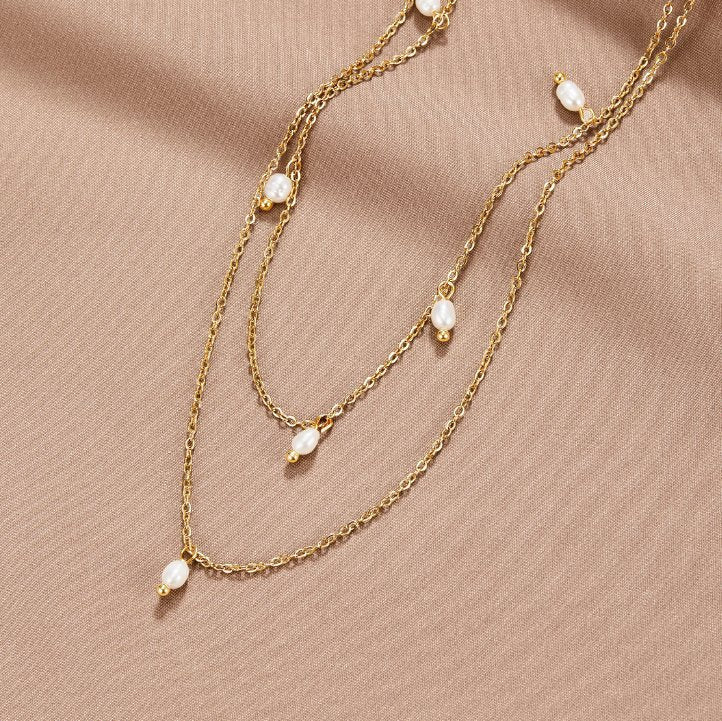 Sabina | Pearl Drop Layered Necklace-Necklace-Urban Devyne-Urban Devyne