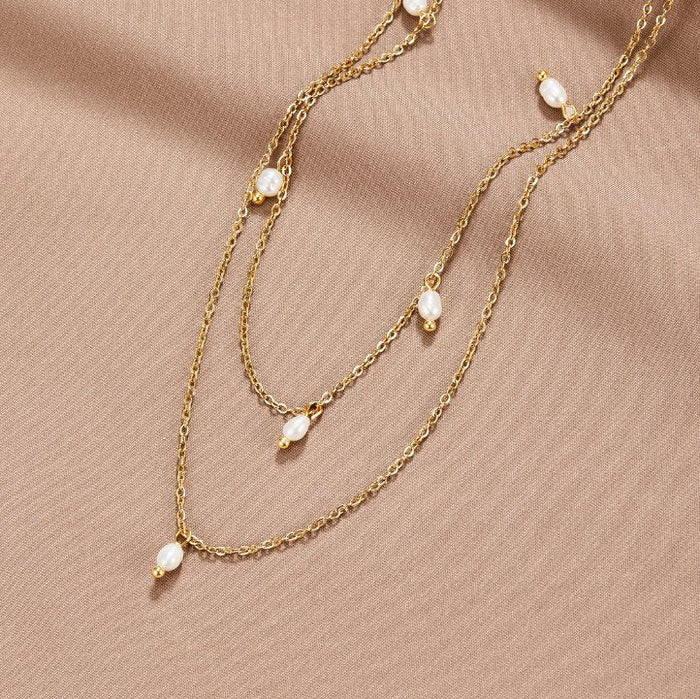 Sabina | Pearl Drop Layered Necklace-Necklace-Urban Devyne-Urban Devyne