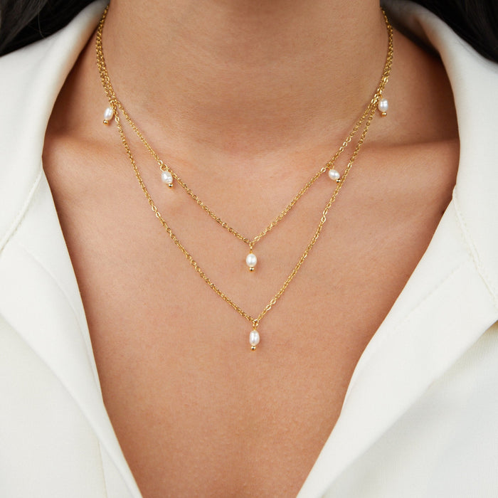 Sabina | Pearl Drop Layered Necklace-Necklace-Urban Devyne-Urban Devyne