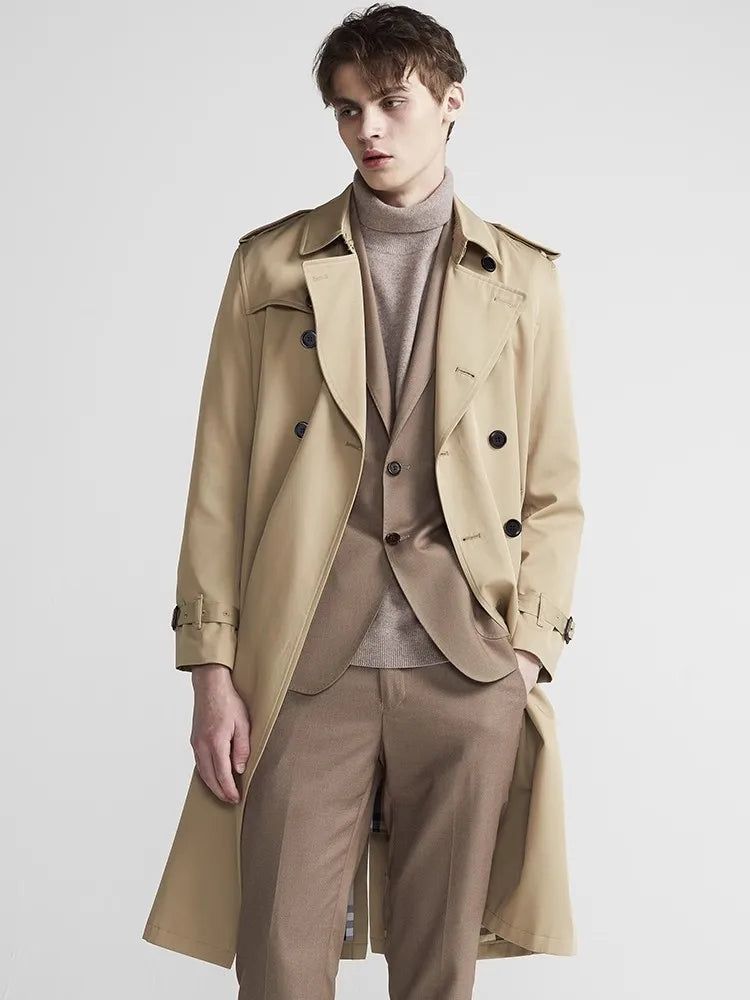 Thayer | Men's Longline Double-Breasted Trench Coat with Belt