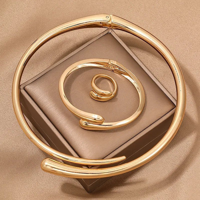 Briony Twisted Wrap Choker Necklace, Bracelet, Ring Set