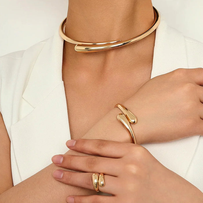 Briony Twisted Wrap Choker Necklace, Bracelet, Ring Set