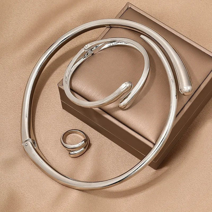 Briony Twisted Wrap Choker Necklace, Bracelet, Ring Set