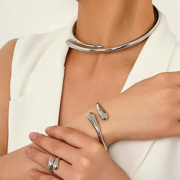 Briony Twisted Wrap Choker Necklace, Bracelet, Ring Set