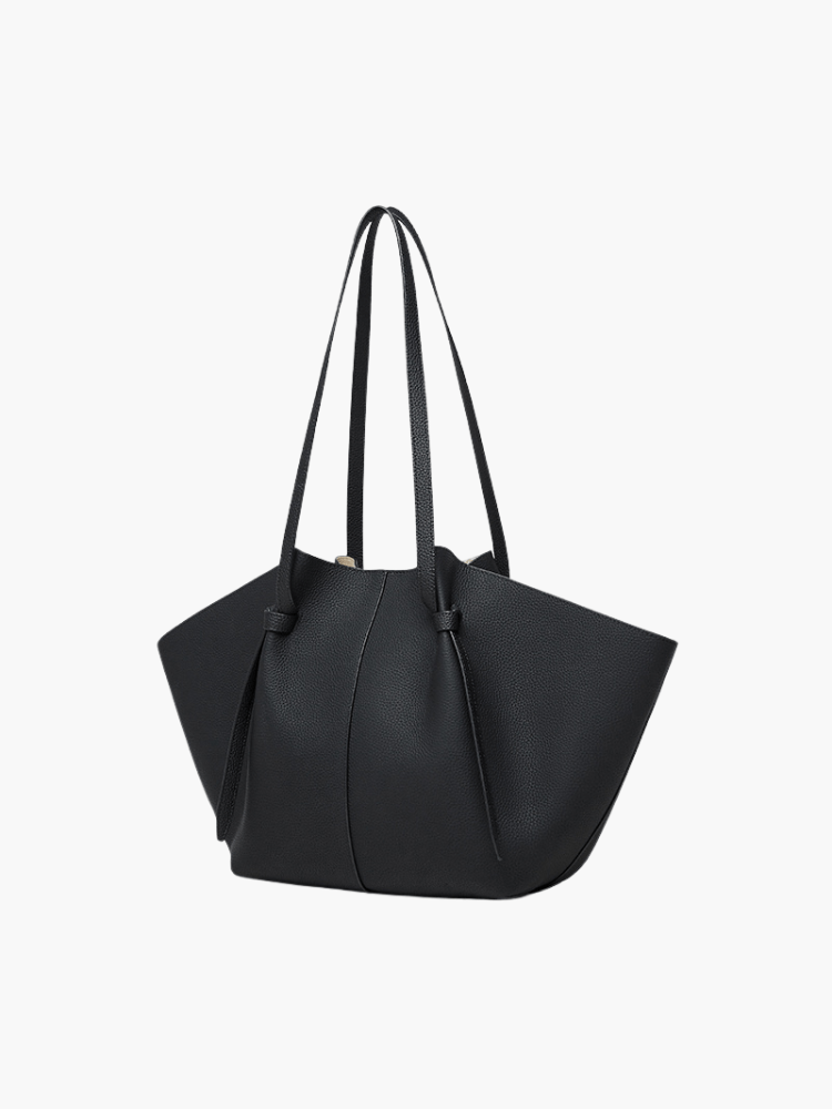 Kayla | Double Straps Leather Tote Bag-Shopper Bags-Urban Devyne-Black-Urban Devyne