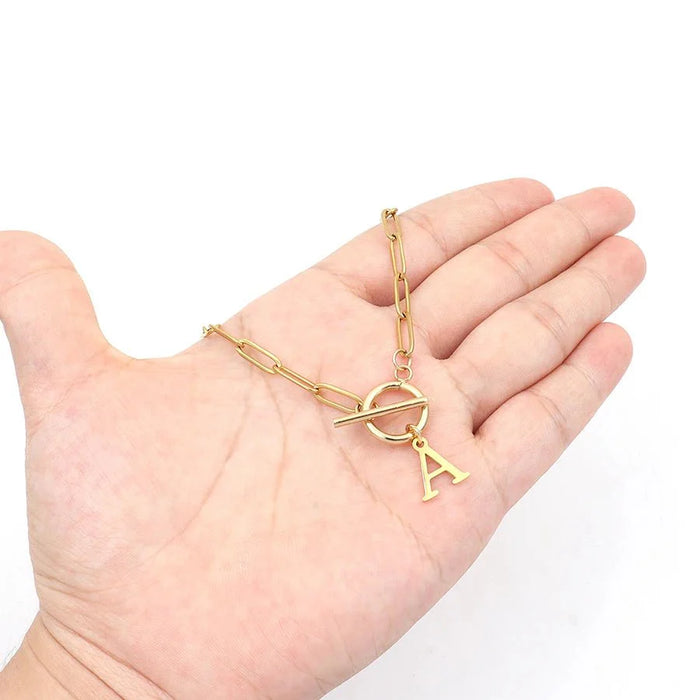 Emily Letter Initial Circle Lock Clasp Necklace