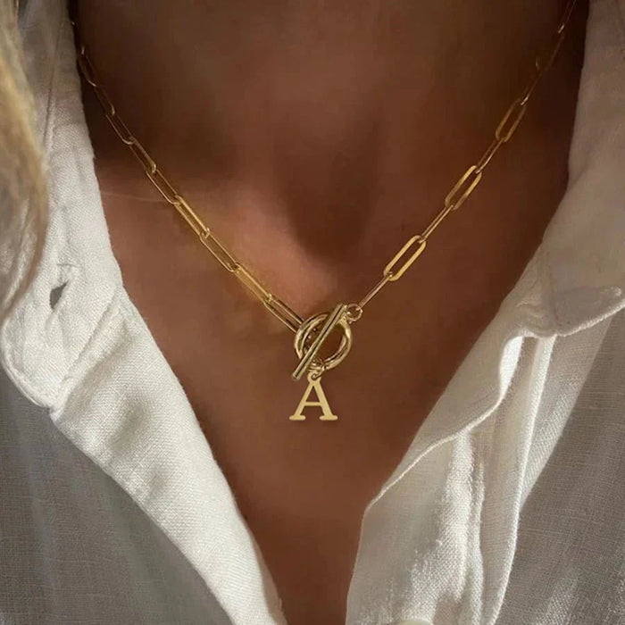Emily Letter Initial Circle Lock Clasp Necklace