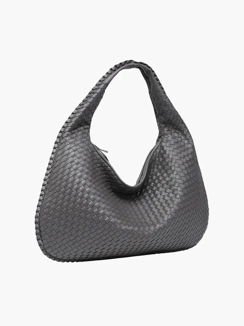 Lena | Woven Vegan Leather Hobo Bag-Handbag-Urban Devyne-Dark Grey-Urban Devyne