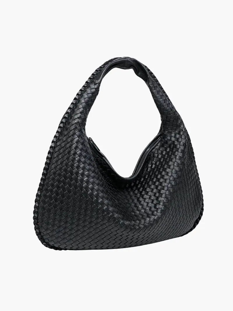 Lena | Woven Vegan Leather Hobo Bag-Handbag-Urban Devyne-Black-Urban Devyne