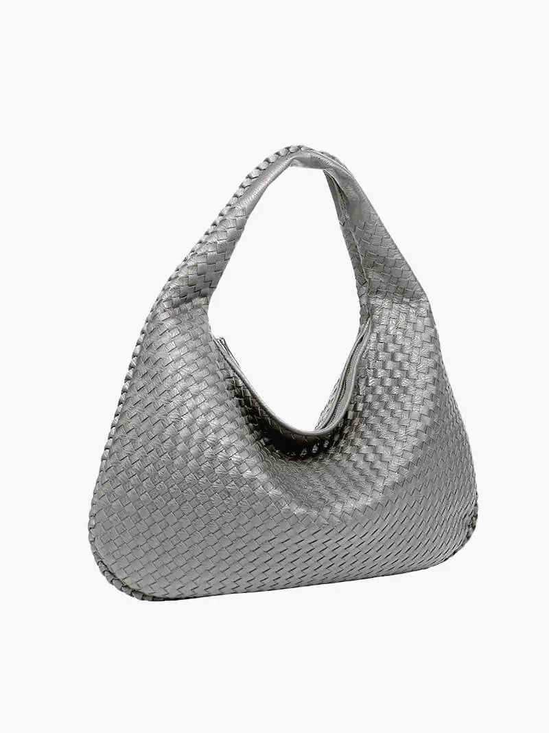 Lena | Woven Vegan Leather Hobo Bag-Handbag-Urban Devyne-Light Grey-Urban Devyne