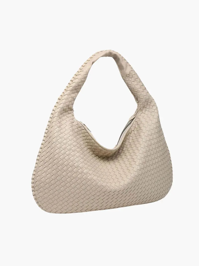 Lena | Woven Vegan Leather Hobo Bag-Handbag-Urban Devyne-Beige-Urban Devyne