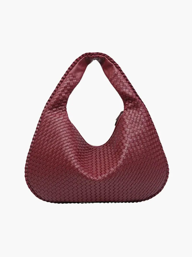 Lena | Woven Vegan Leather Hobo Bag-Handbag-Urban Devyne-Burgundy-Urban Devyne