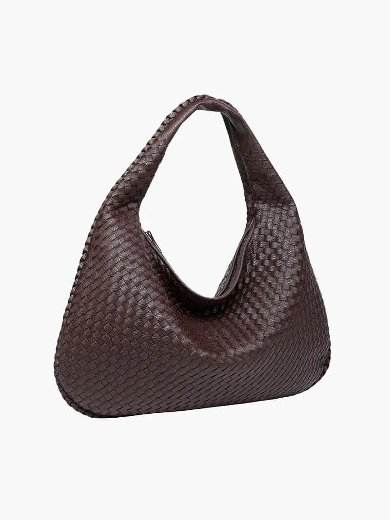 Lena | Woven Vegan Leather Hobo Bag-Handbag-Urban Devyne-Dark Brown-Urban Devyne