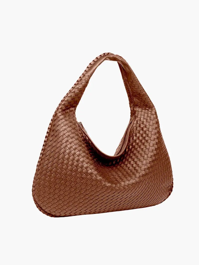 Lena | Woven Vegan Leather Hobo Bag-Handbag-Urban Devyne-Brown-Urban Devyne