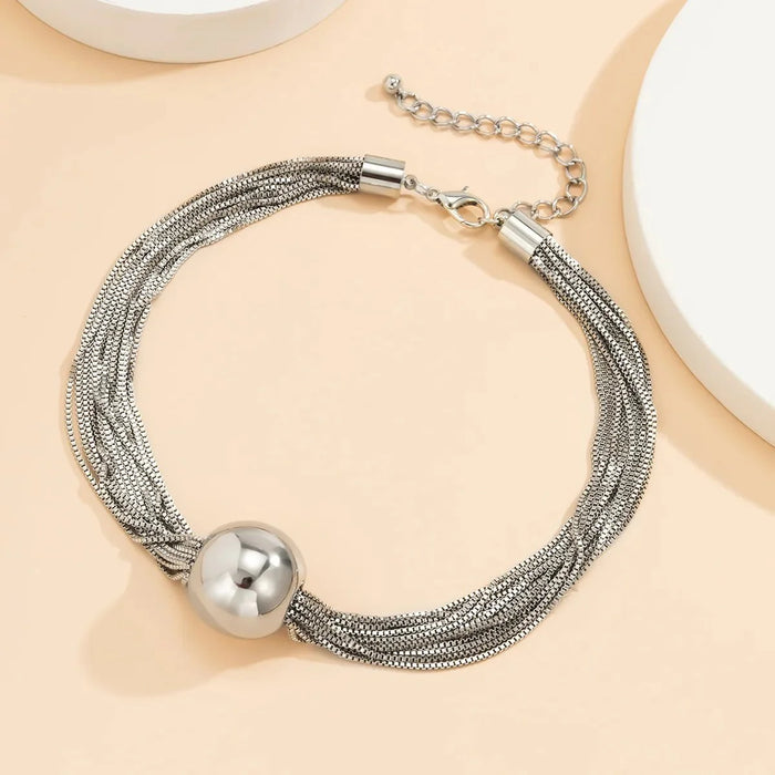 Donna Multi Layered Chain Ball Necklace and Bracelet