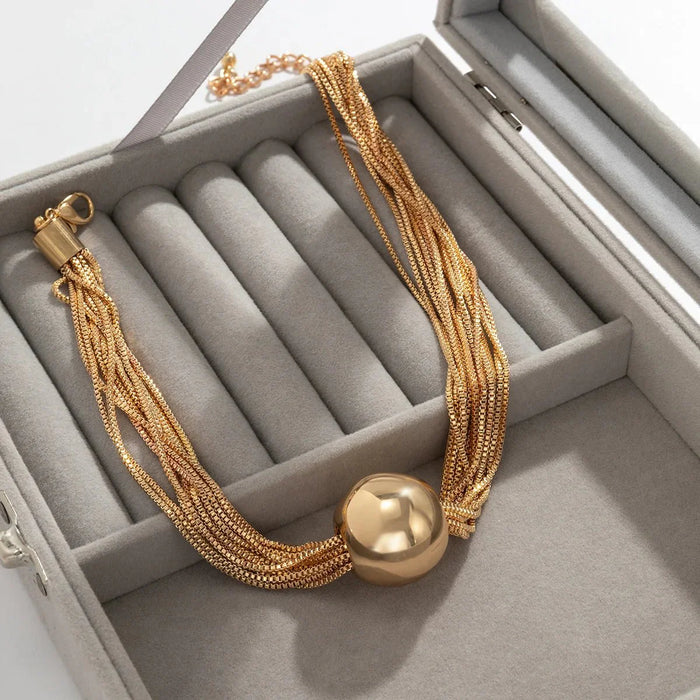 Donna Multi Layered Chain Ball Necklace and Bracelet